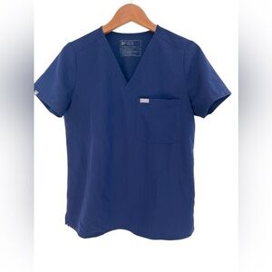 Figs One Pocket V Neck Short Sleeve Shirt Blue Size Small